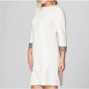 J.Jill NWT OF white short dress  3/4sleeves with bronze and silver rhinestones